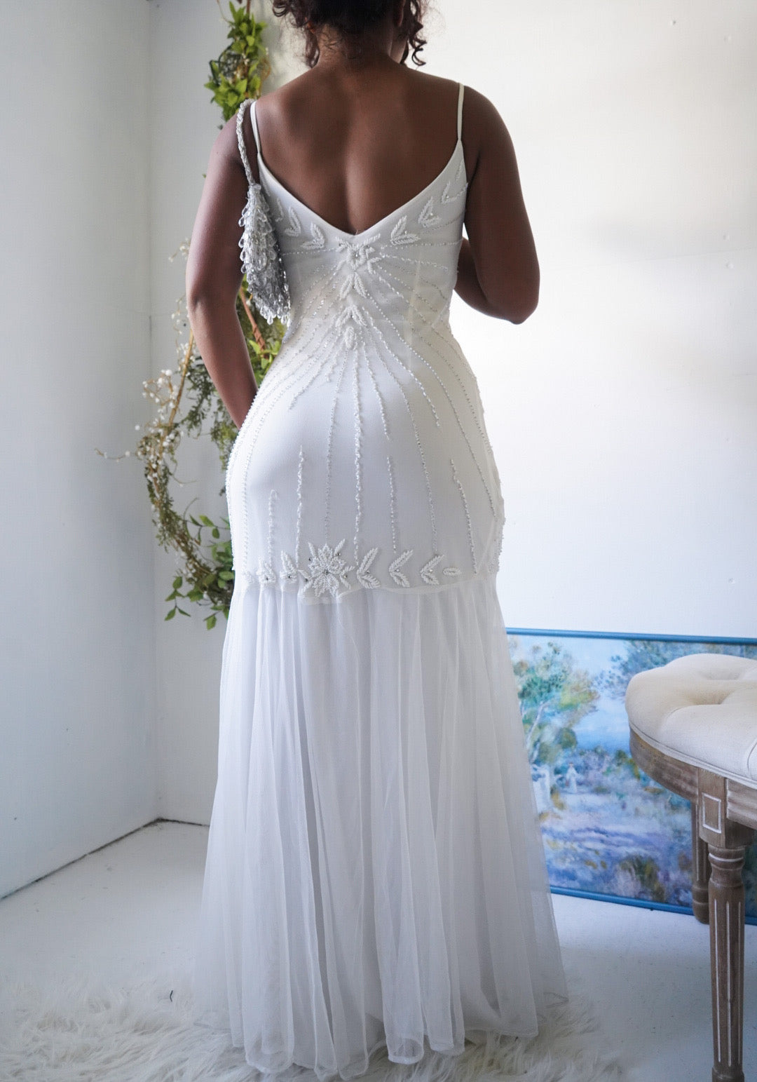 Vintage Y2K Beaded Ivory Silk Gown