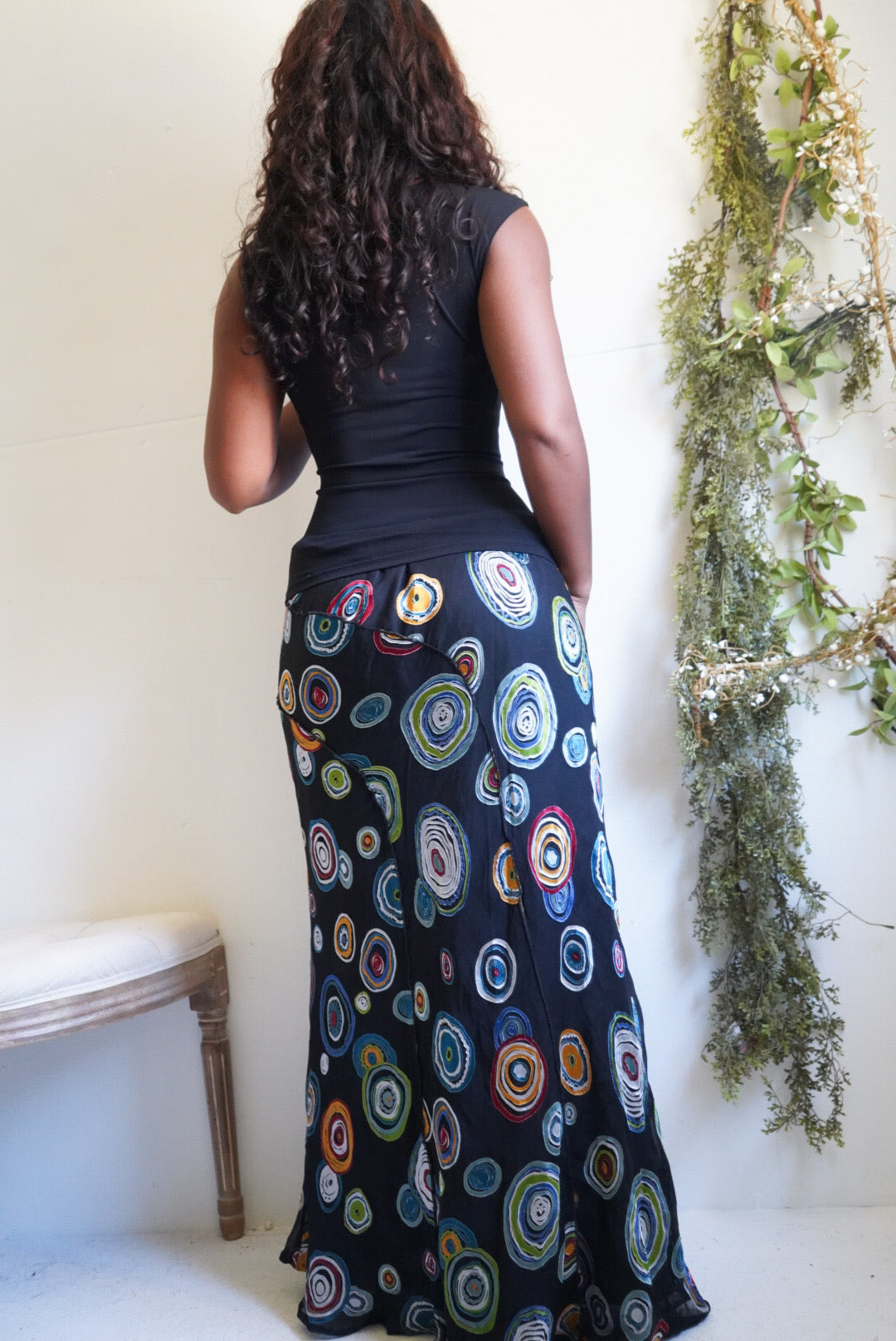 Y2K Burnout Silk Blend Circle Print Skirt