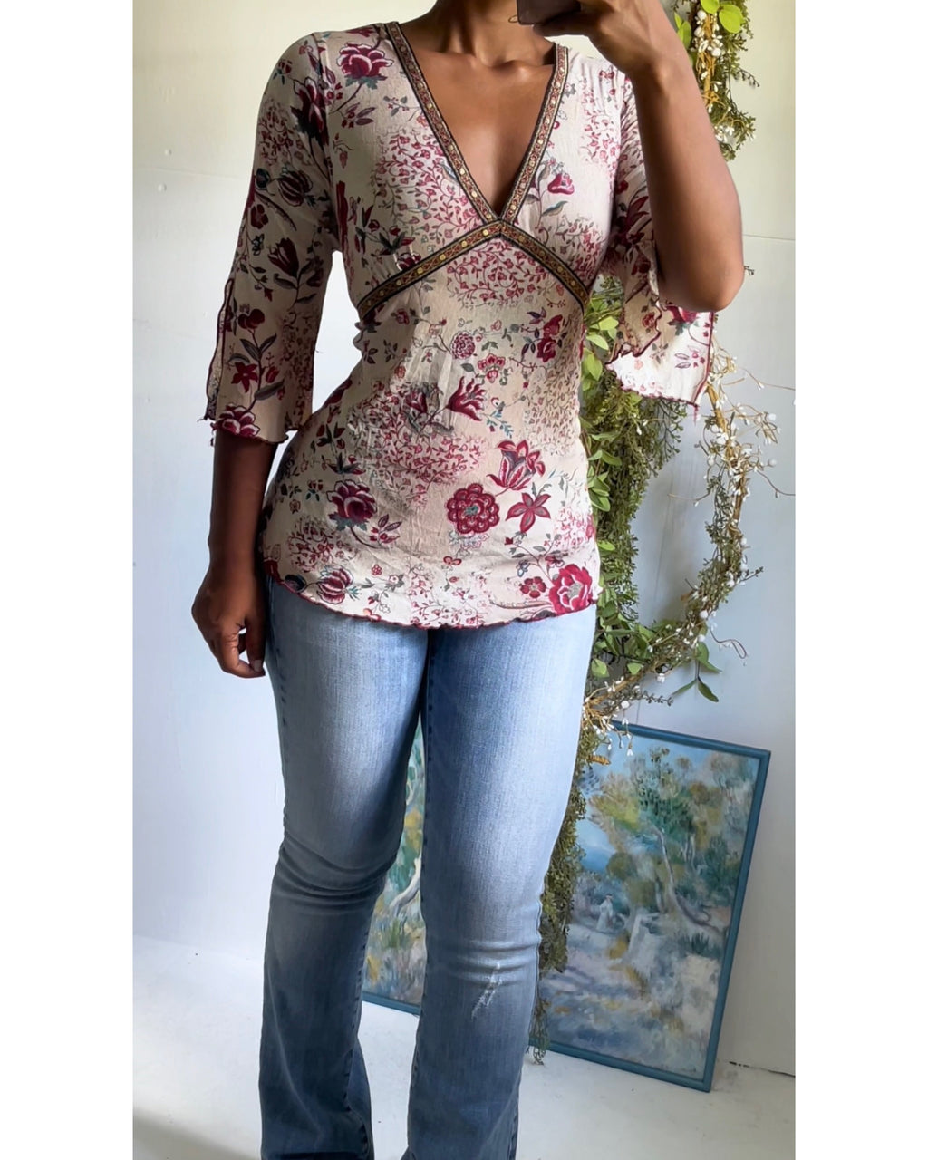 Y2K Micromesh Boho Printed Tie Back Top
