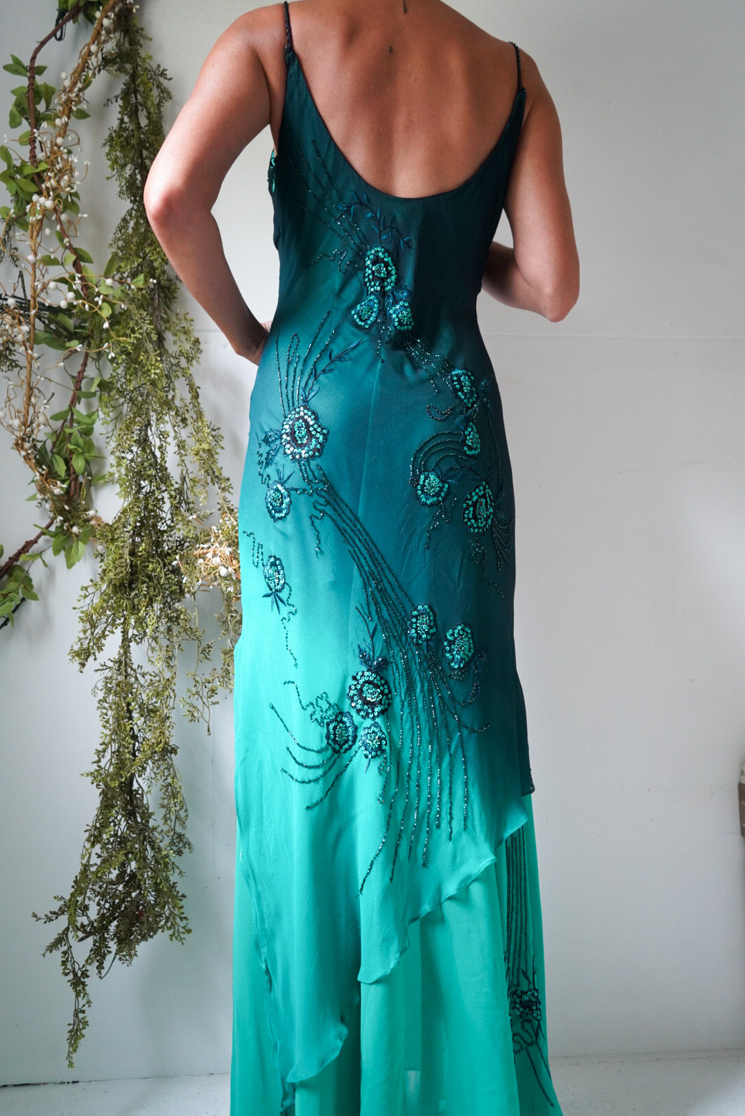 Rare Vintage Gradient Teal Silk Gown