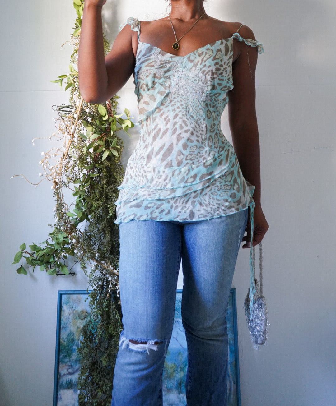 Rare Y2k Silk Animal Print Fairy Cami