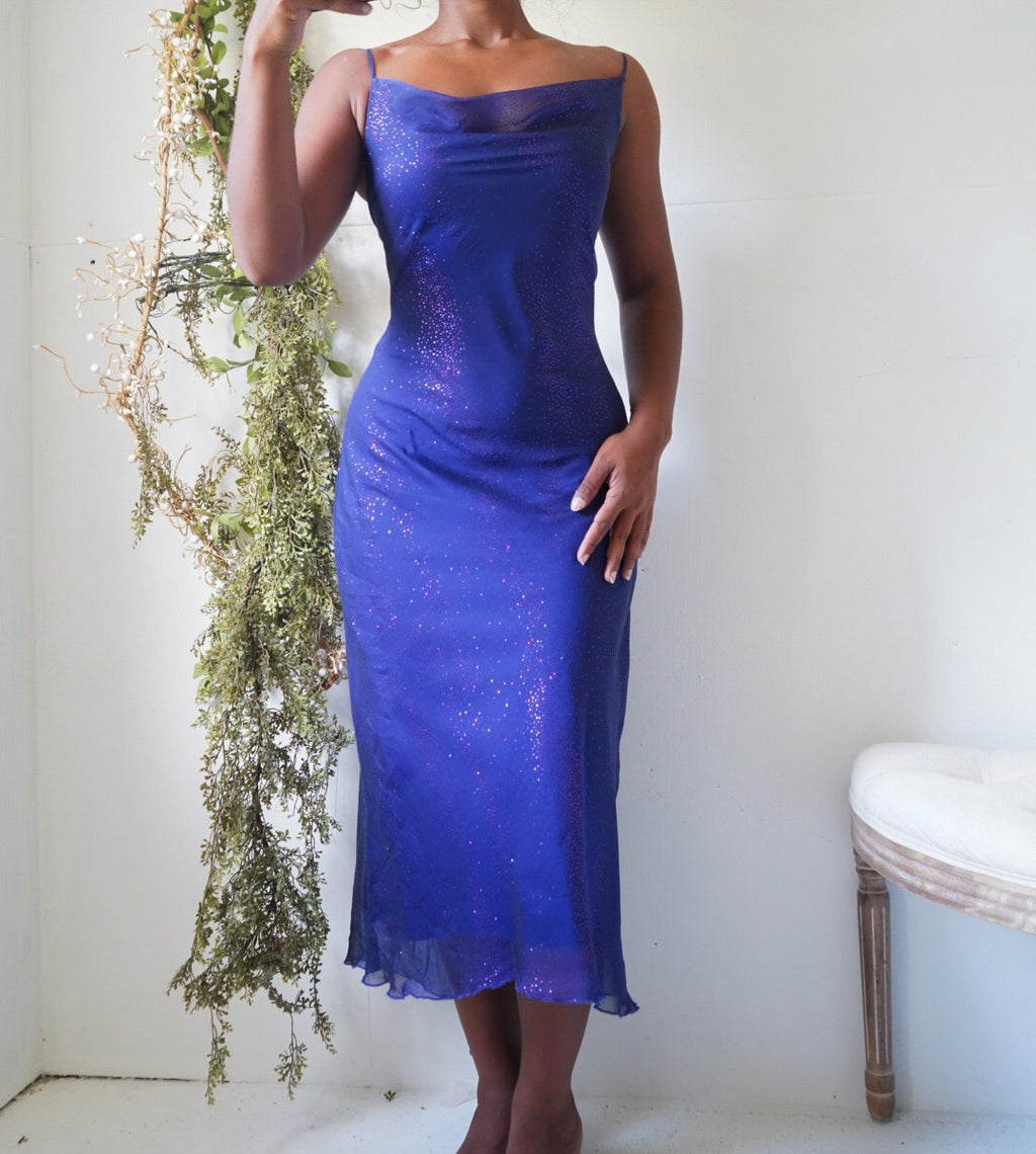Y2K Dark Indigo Sparkle Slip Dress