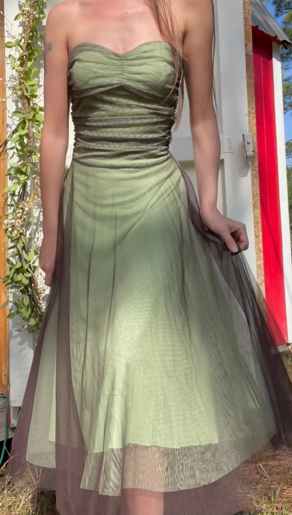 Vintage layered green mesh dress