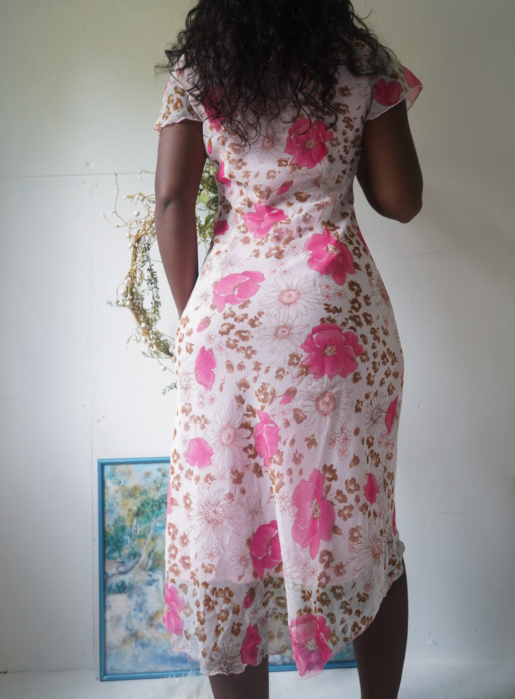 Y2K Romantic Floral Cowl Neck Dress