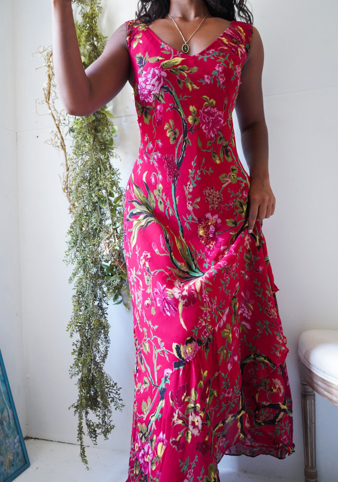 Y2K Red Floral Fairy Hem Midi Dress
