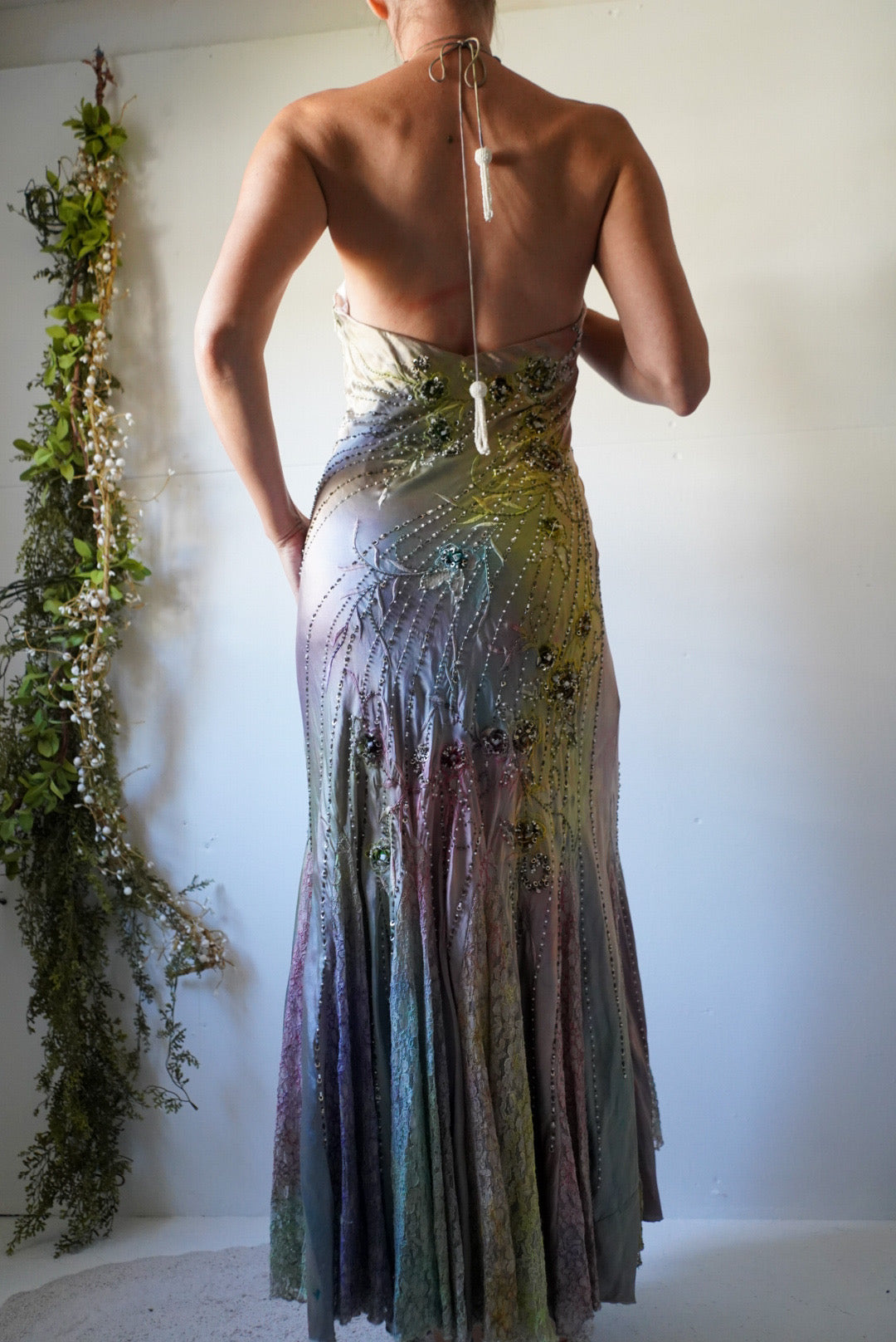 Rare Beaded Forest Fairy Halter Gown