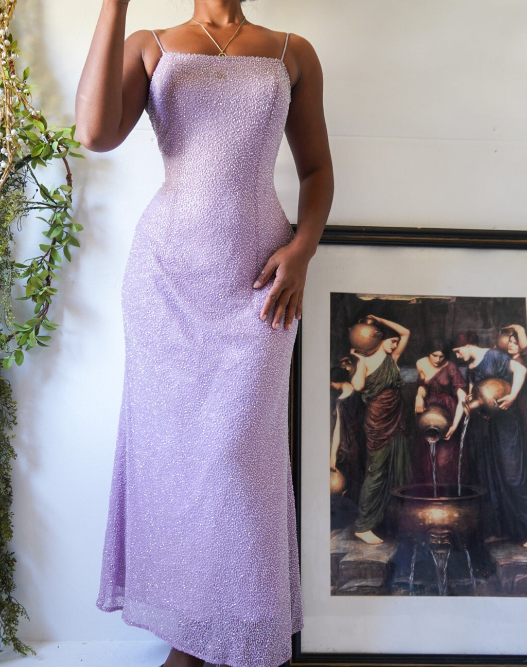 Pale Pink Beaded Butterfly Motif Gown