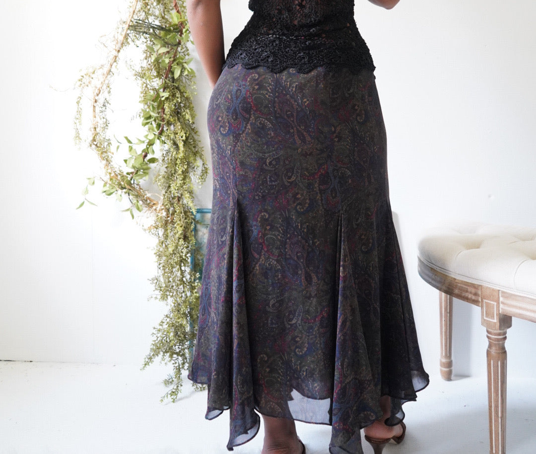 Y2K Dark Paisley Fairy Hem Skirt
