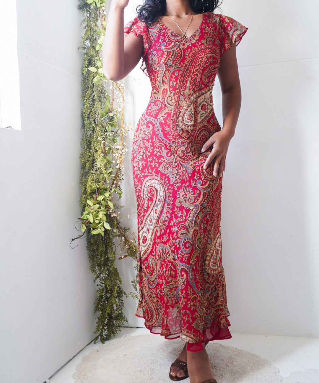 Vintage Y2K Red Paisley Boho Dress