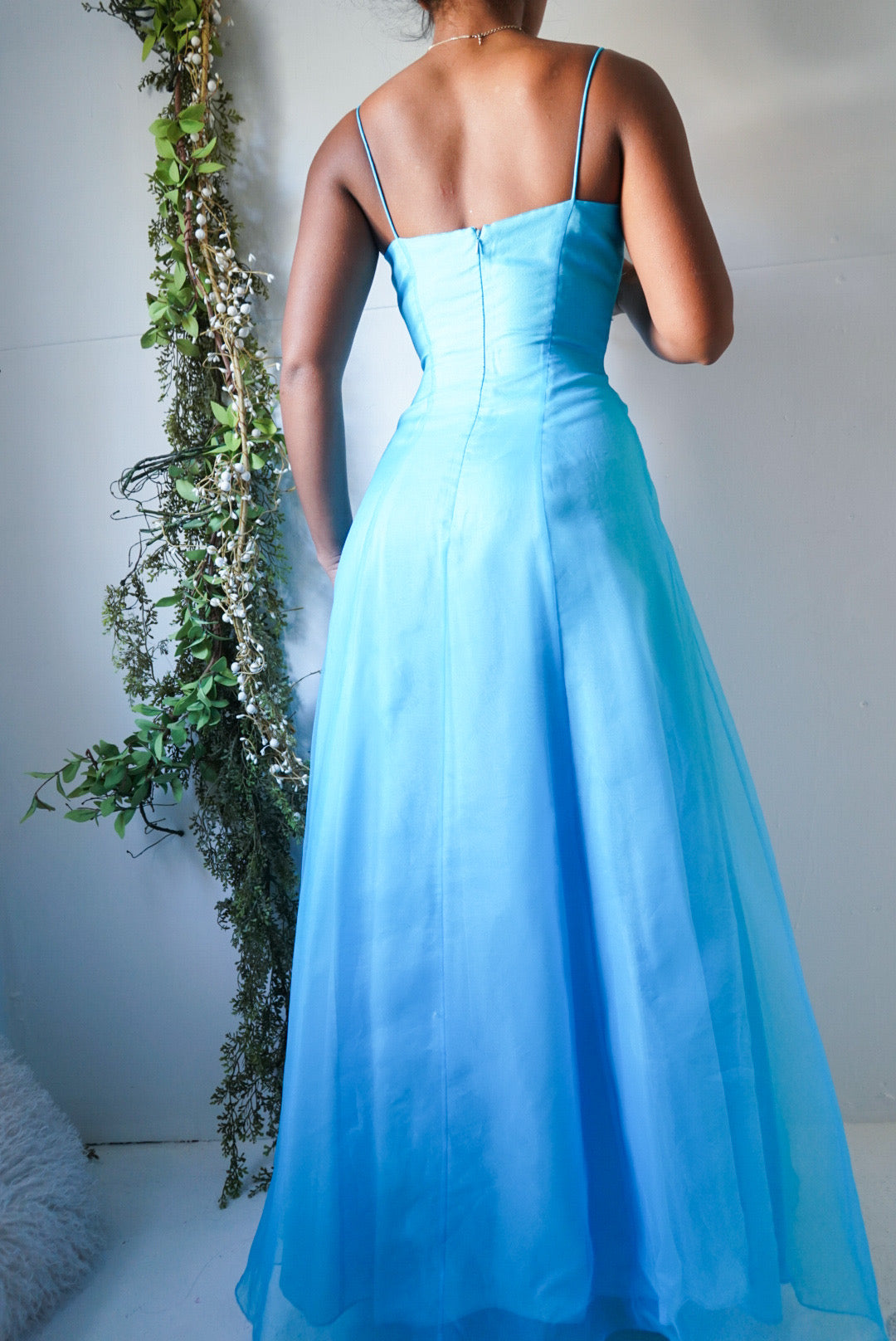 Turquoise Asymmetric Neckline Gown