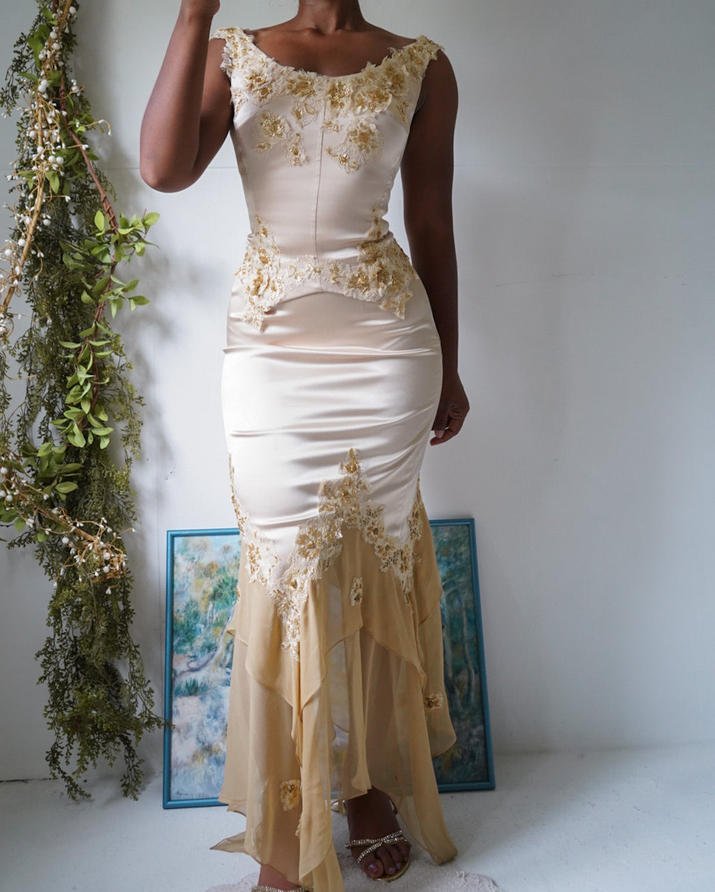 Rare Y2K Silk Blend Pale Gold 2 Piece Set