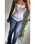 Y2K Mesh Paisley Glitter Print Cami
