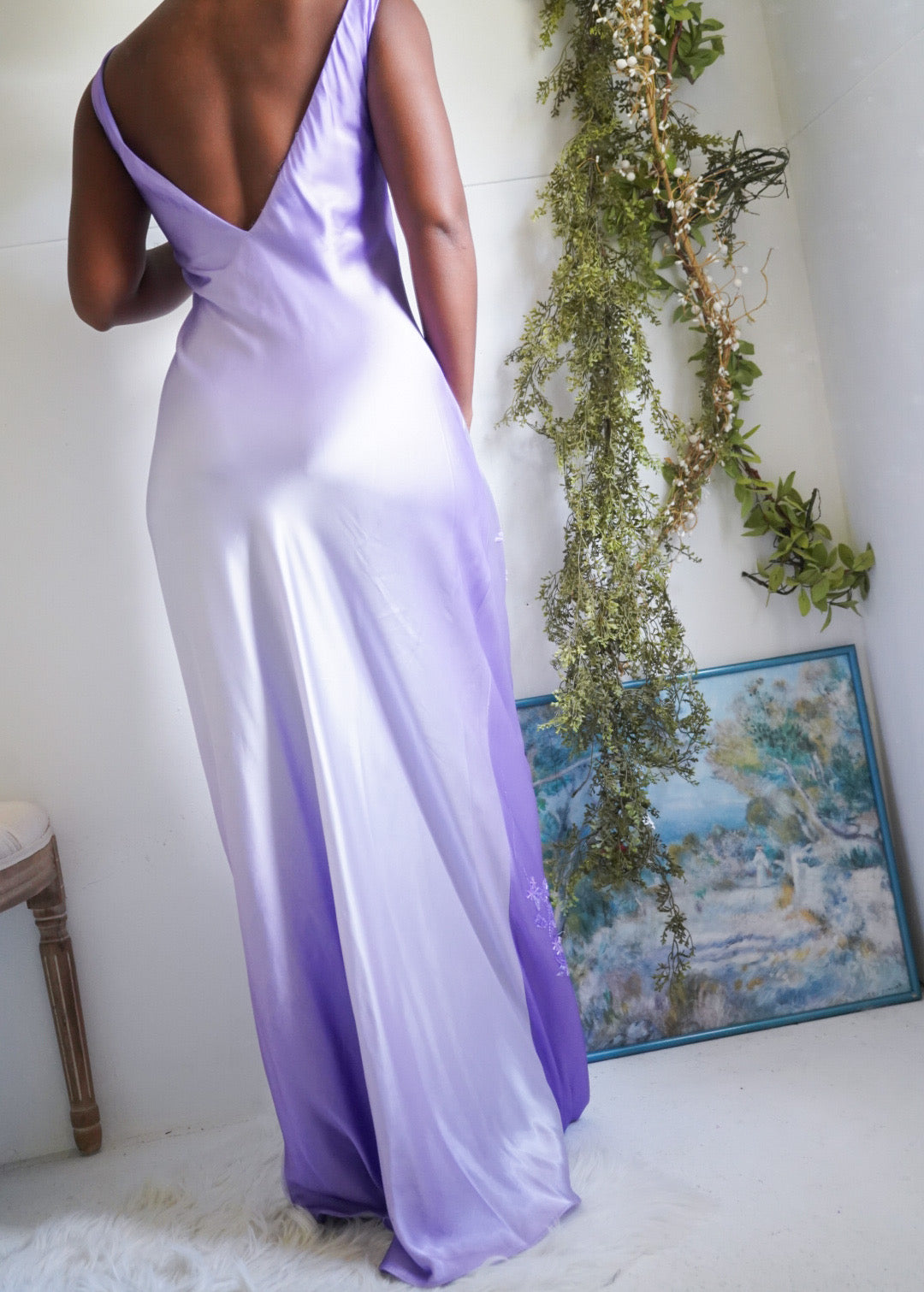 Y2K Beaded Ombre Lavender Satin Gown