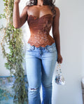 Rare Y2K Devore Silk Beaded Animal Print Bustier