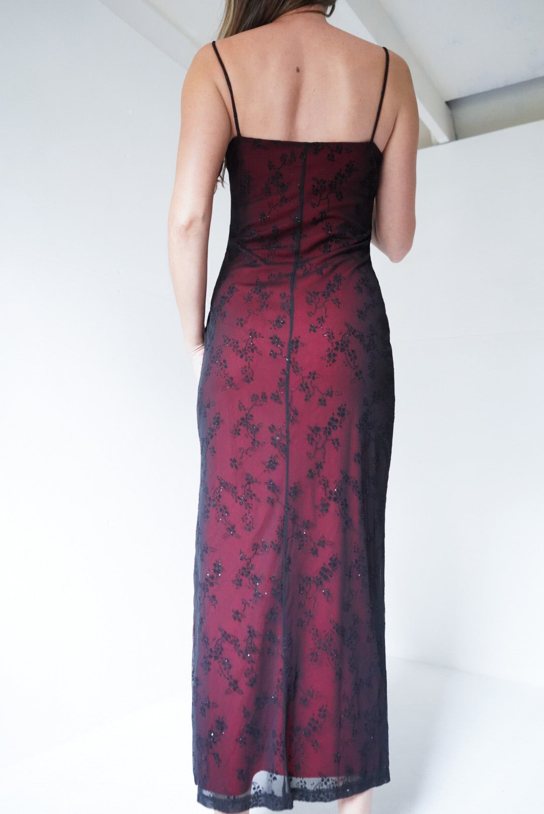 Vintage Red and Black Layered Maxi Dress