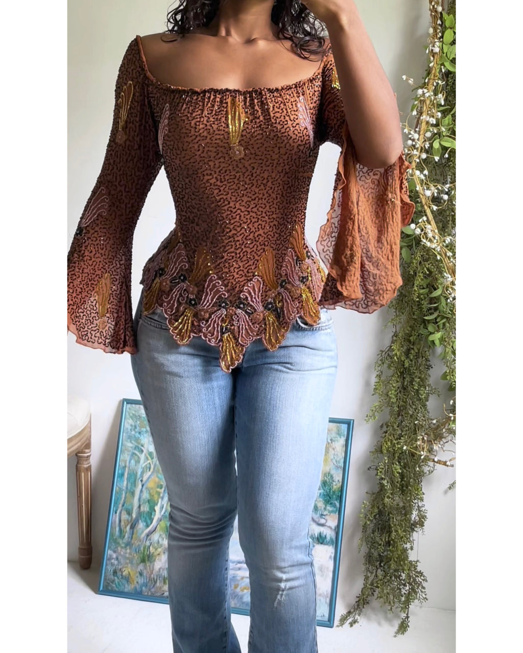 Rare Y2K Silk Beaded Boho Fairy Top