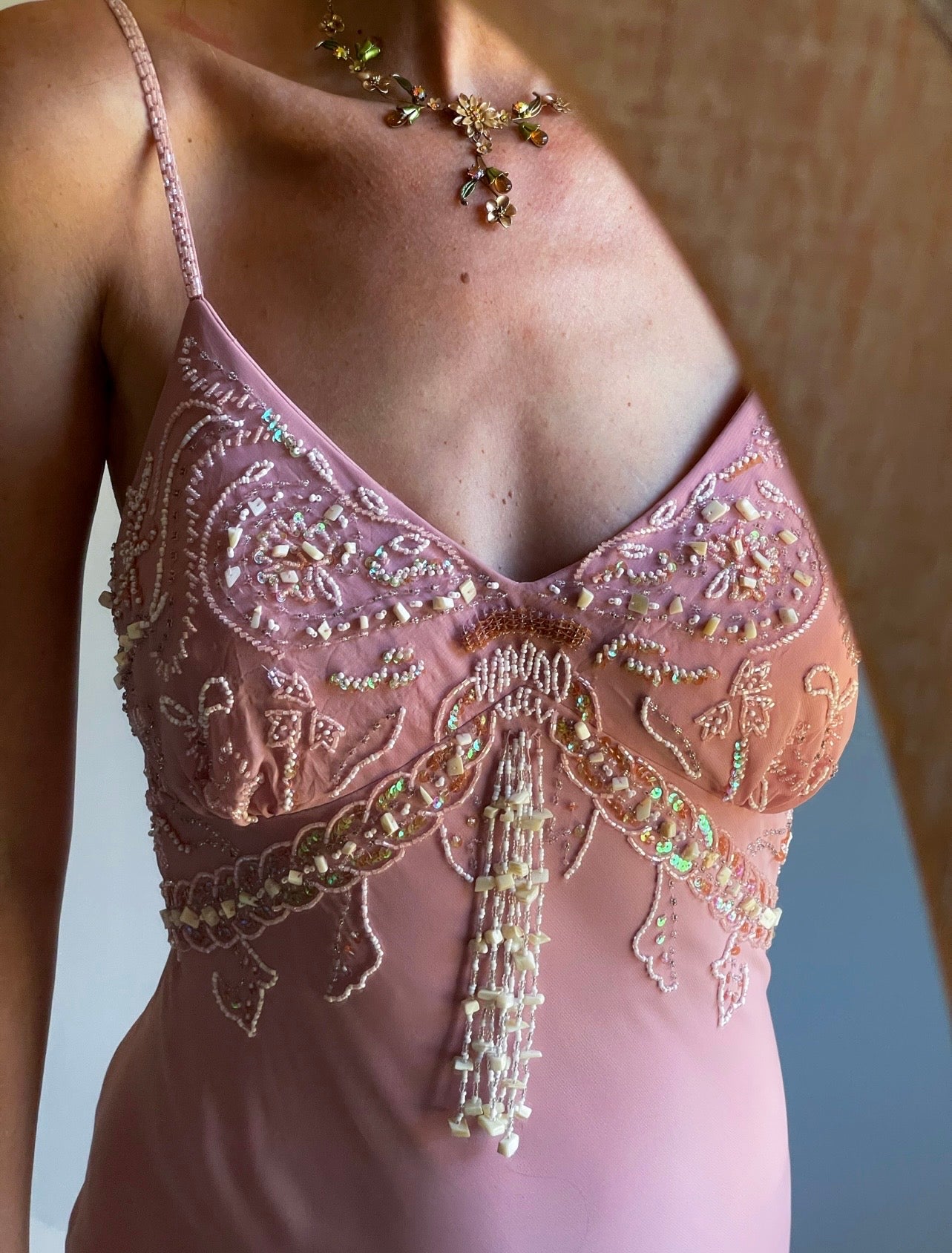 Y2k Beaded Mauve Pearl Gown