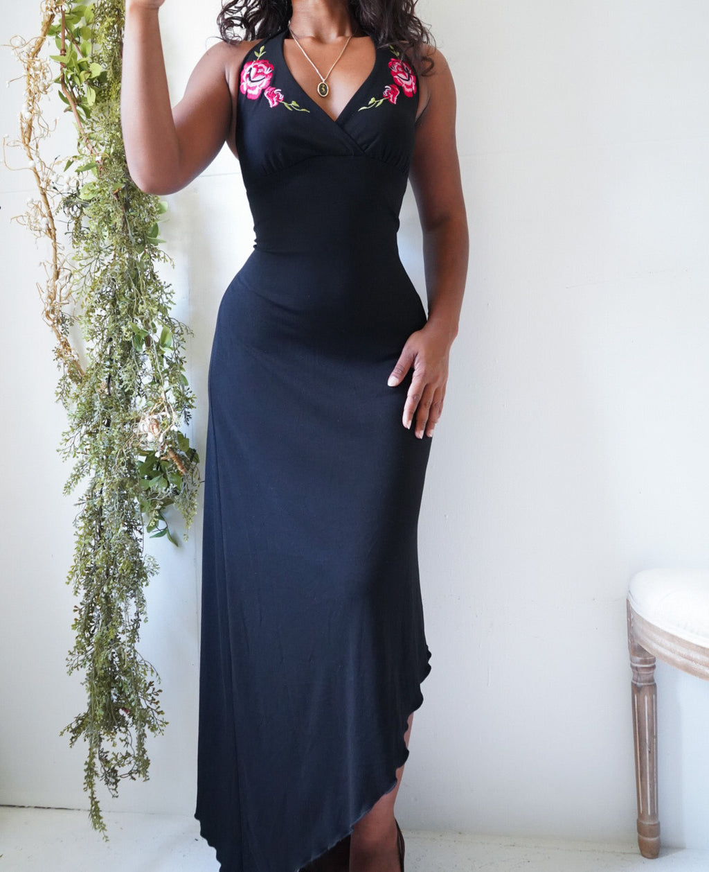 Y2K Black Halter Dress with Asymmetric Hem