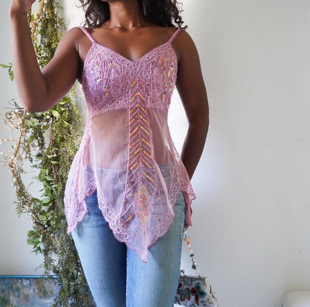 Handmade Mauve Beaded Fairy Top