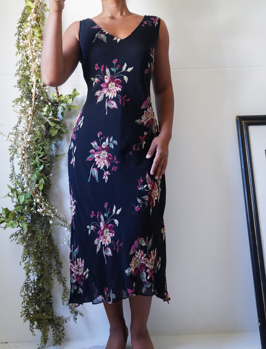 Y2K Staple Black Floral Midi Dress