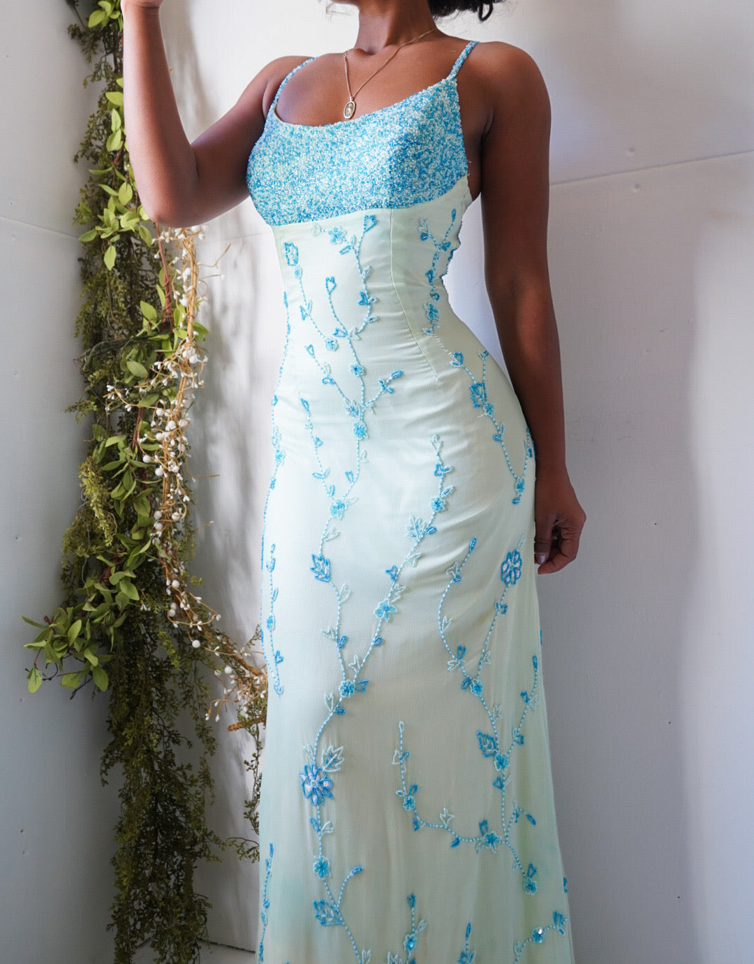 Vintage Y2K Pale Mint Beaded Gown