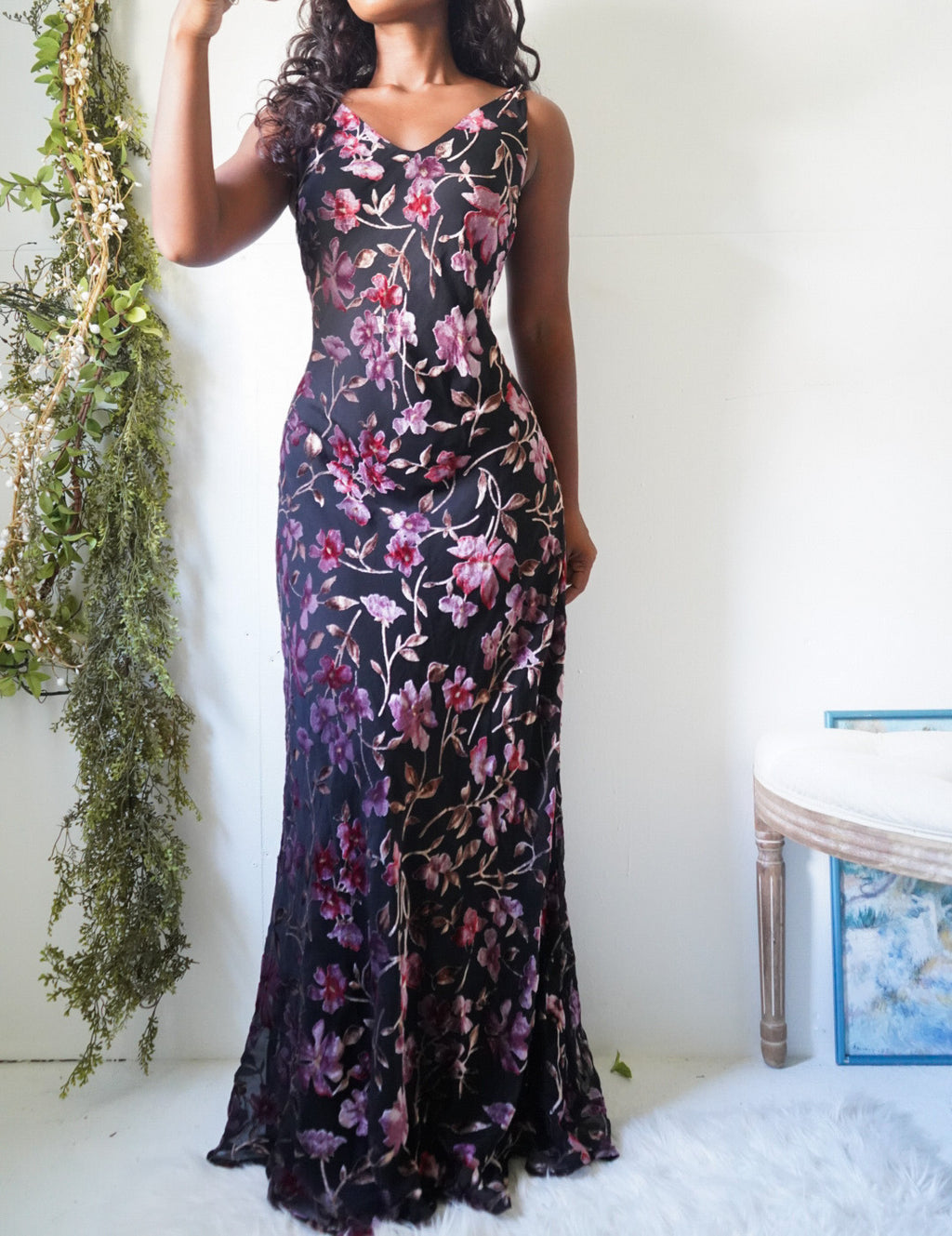 Vintage Y2K Burnout Velvet Floral Gown