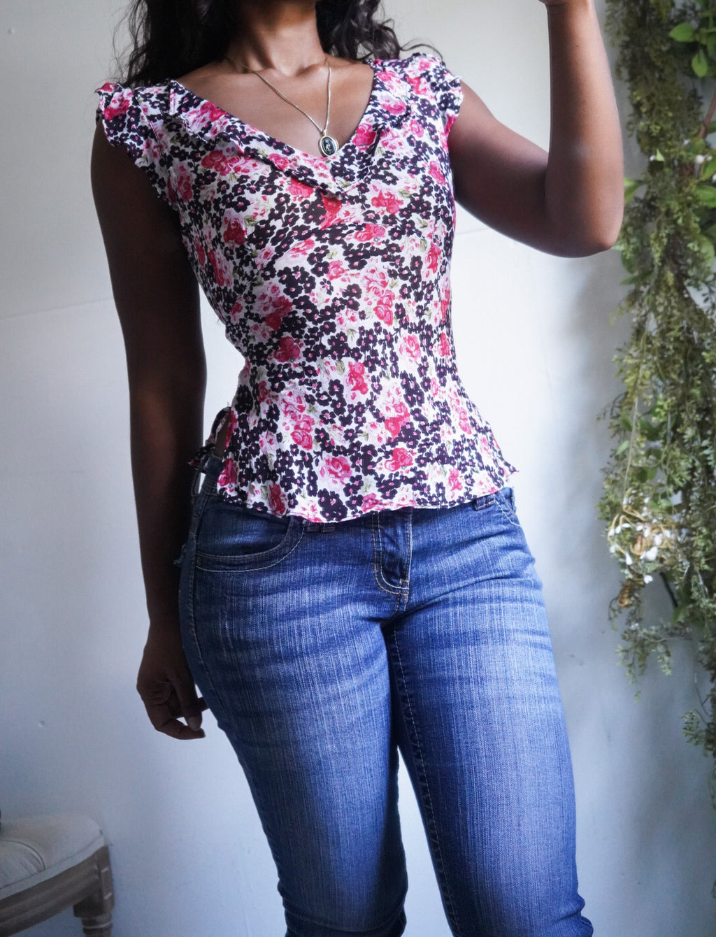 Y2K Ditsy Floral Ruffle Trimmed Top