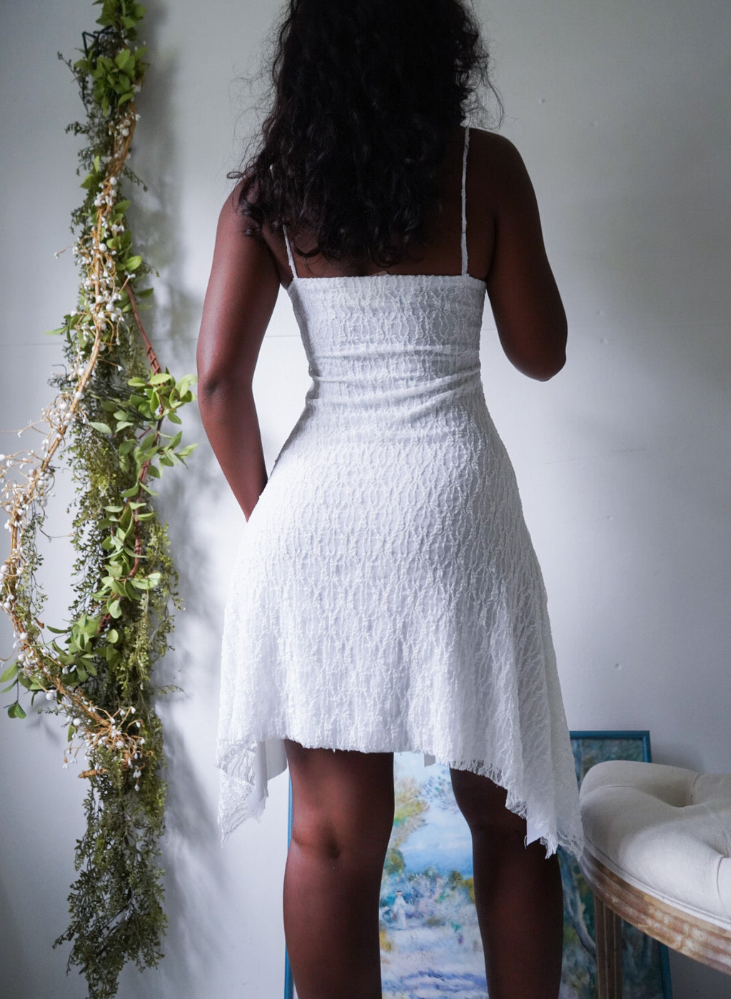 Handmade White Bead Fringe Trim Fairy Lace Dress (Made to Order)