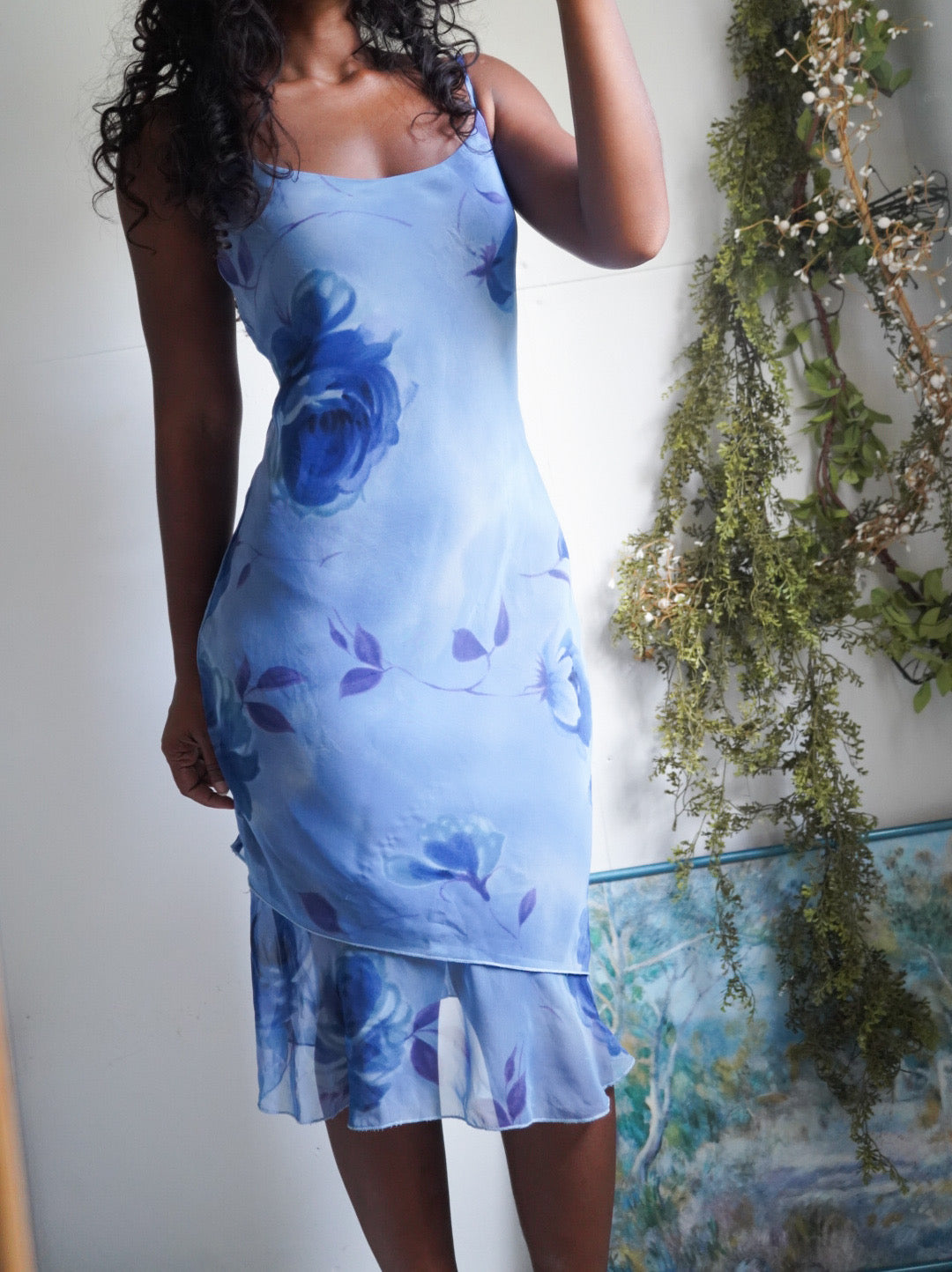 Y2K Blue Floral Slip Dress