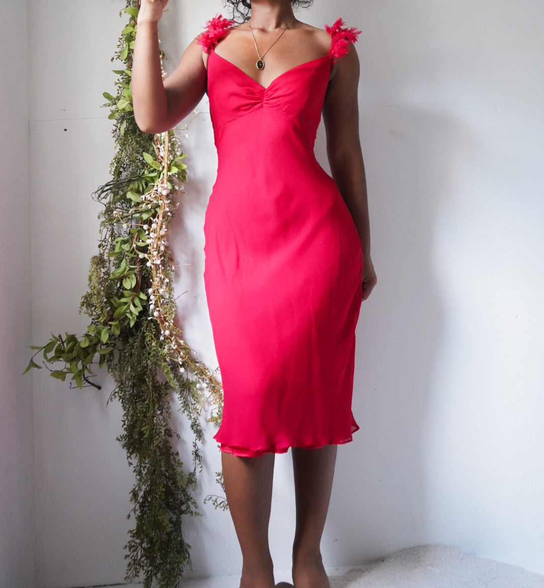 Y2K Red Silk Feather Strapless Dress – Masha&Jlynn
