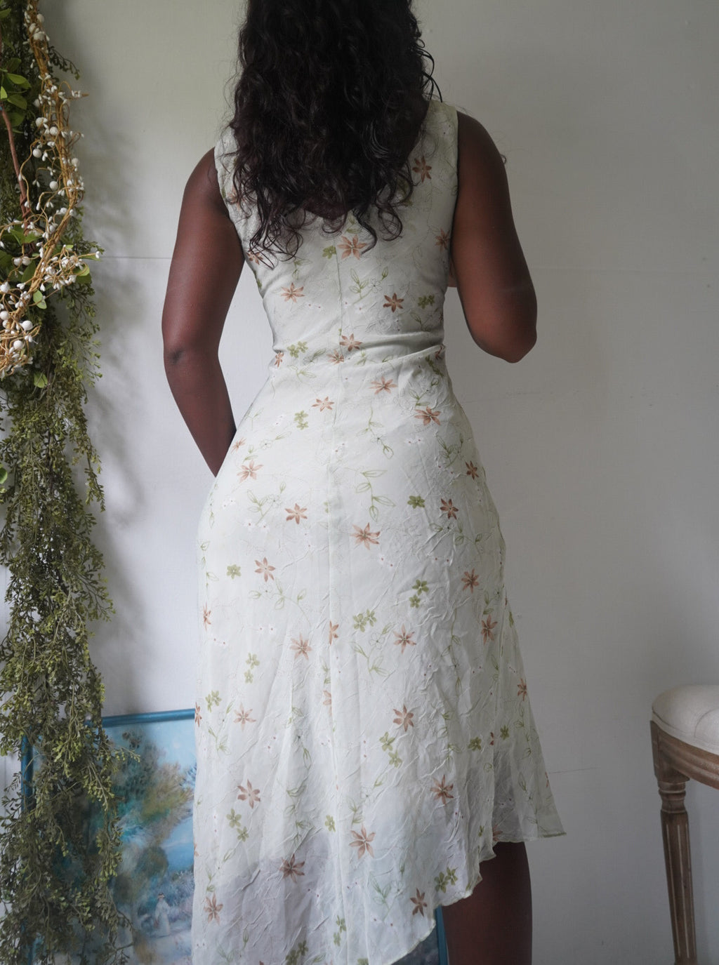 Y2K Pale Sage Romantic Floral Midi Dress