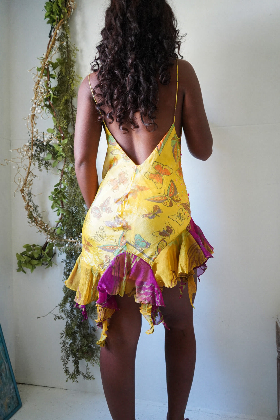 Yellow Butterfly Garden Reworked Handmade Fairy Mini Dress