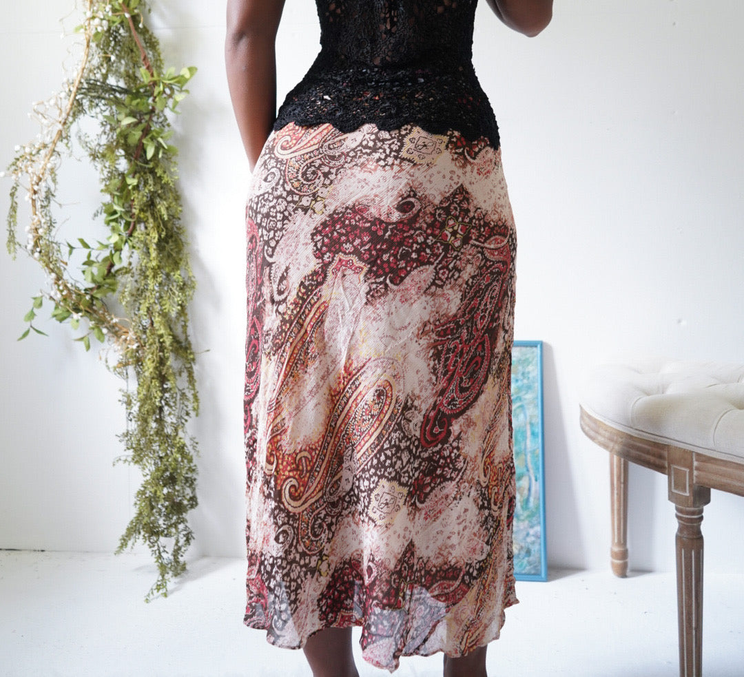 Y2K Boho Paisley Midi Skirt