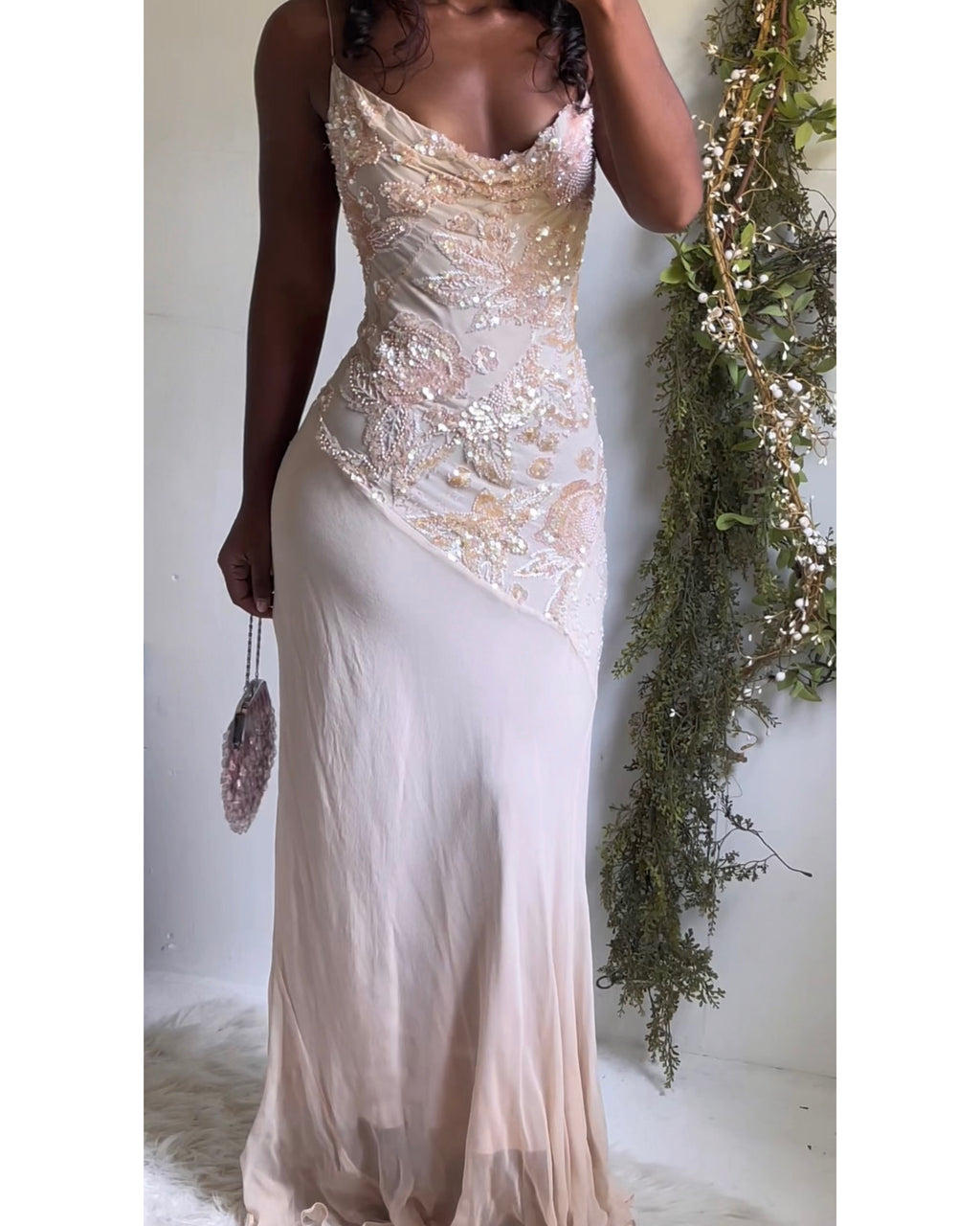 Pale Nude Reworked Handmade Silk Gown