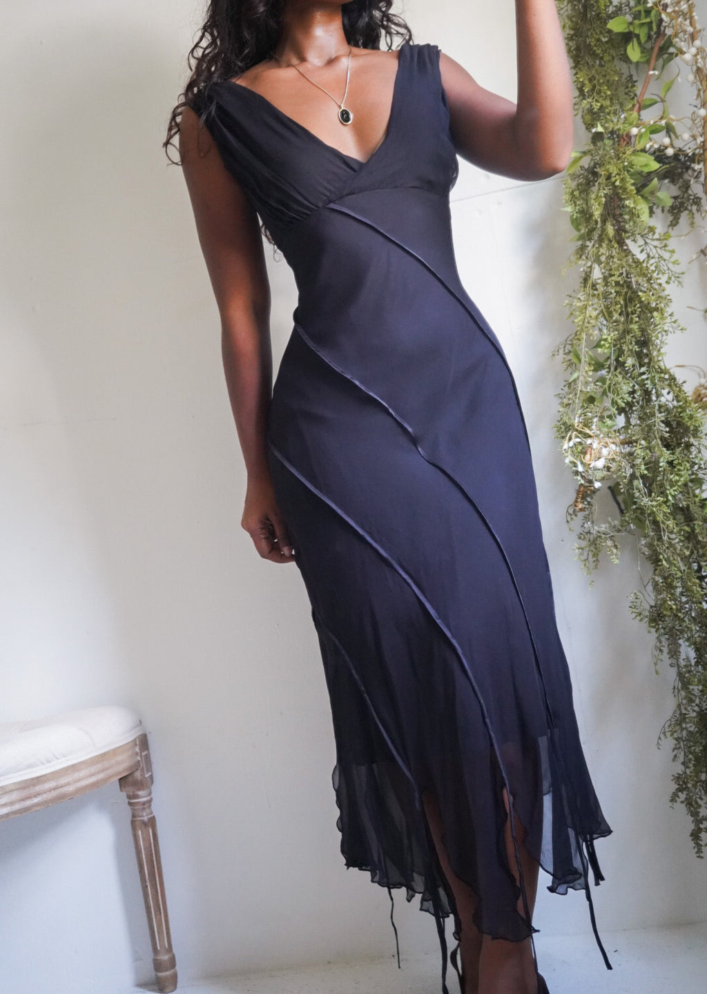 Y2K Fairy Hem Staple Silk Black Dress