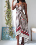 Rare Y2K Boho Halter Satin Pleat Scarf Dress
