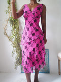 Y2K Pink and Black Silk Dot Print Dress