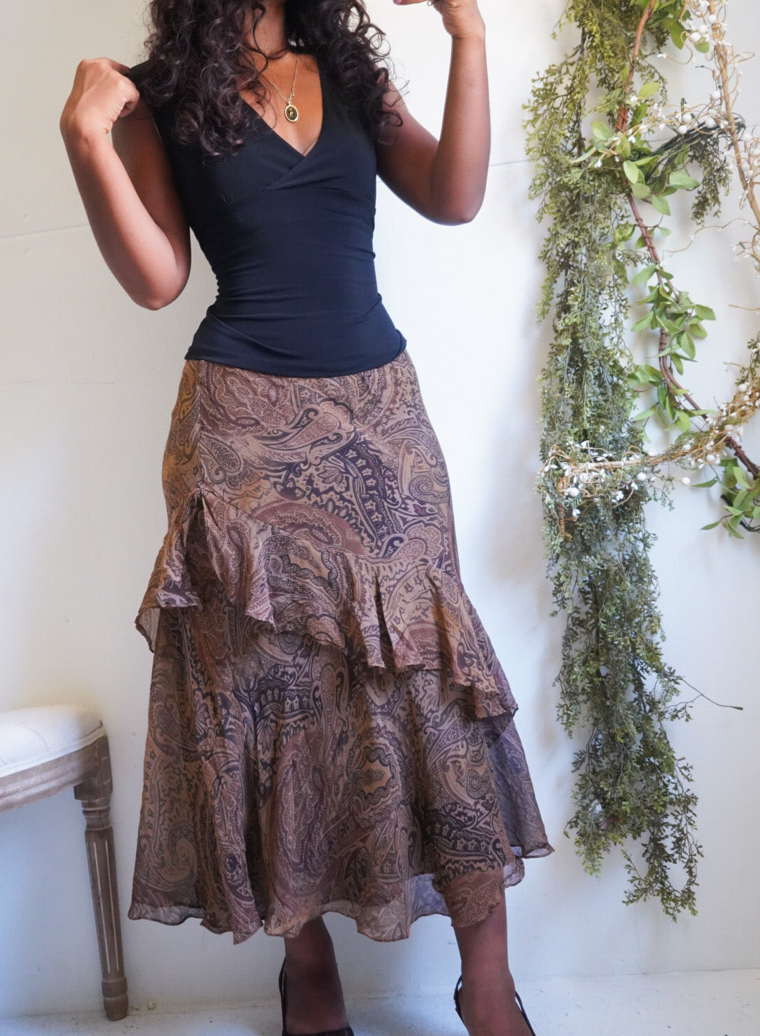 Y2K Paisley Boho Silk Ralph Lauren Skirt