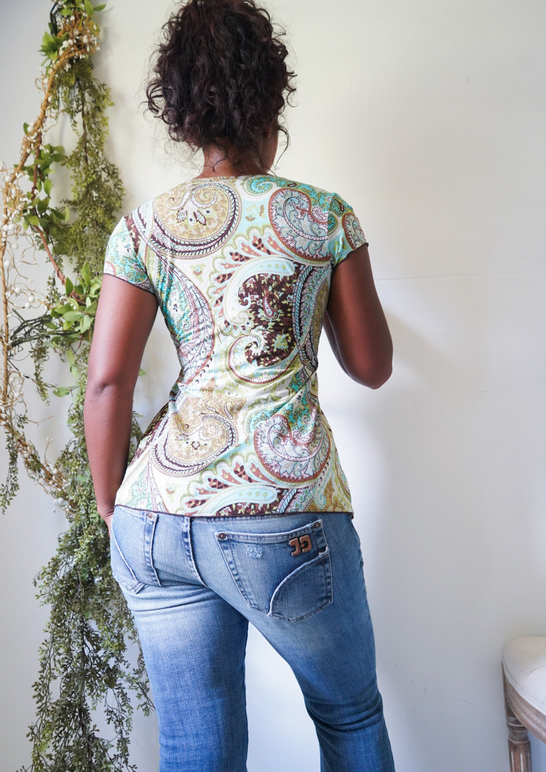 Y2K Boho Paisley Split Front Top