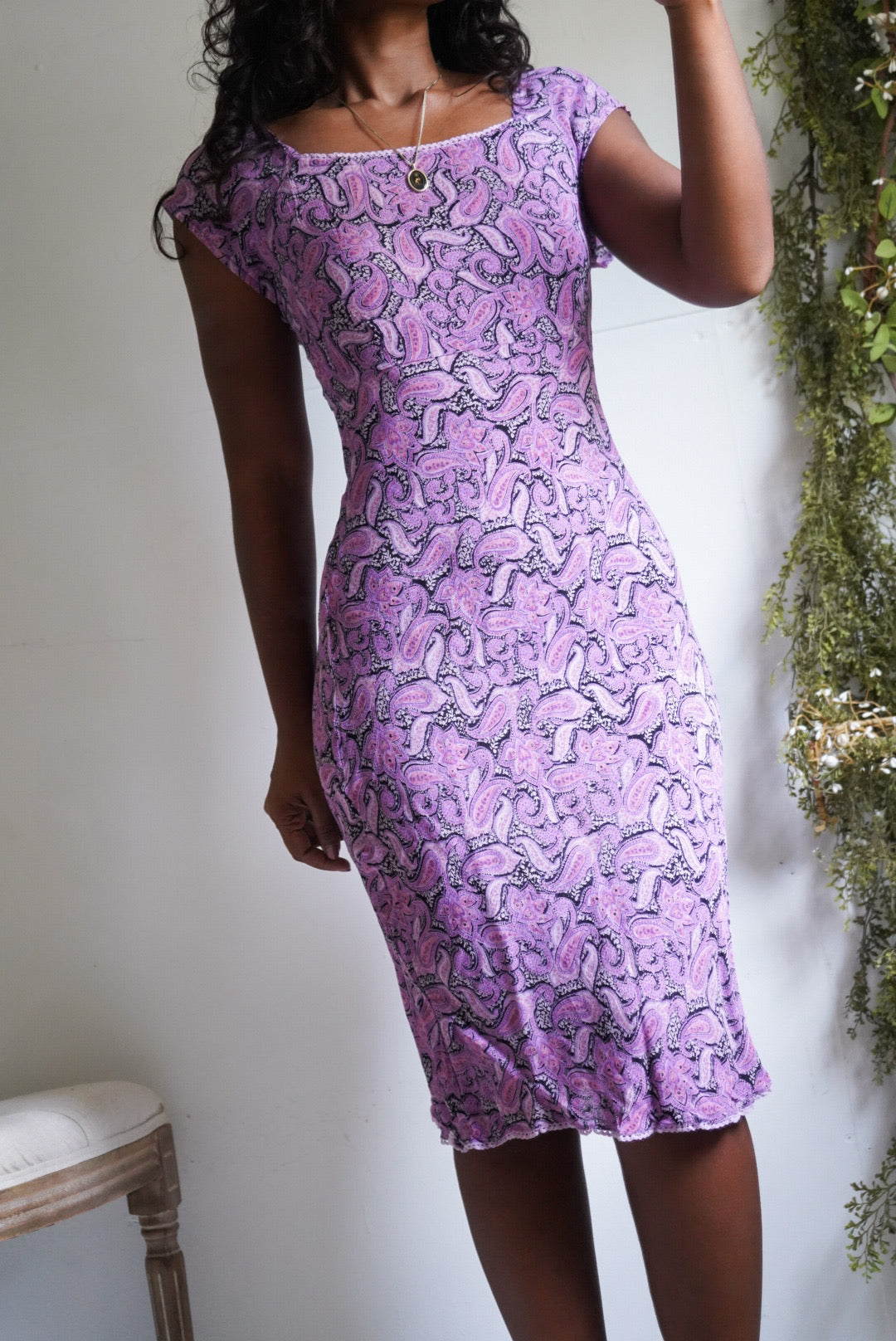 Y2K Purple Paisley Midi Dress