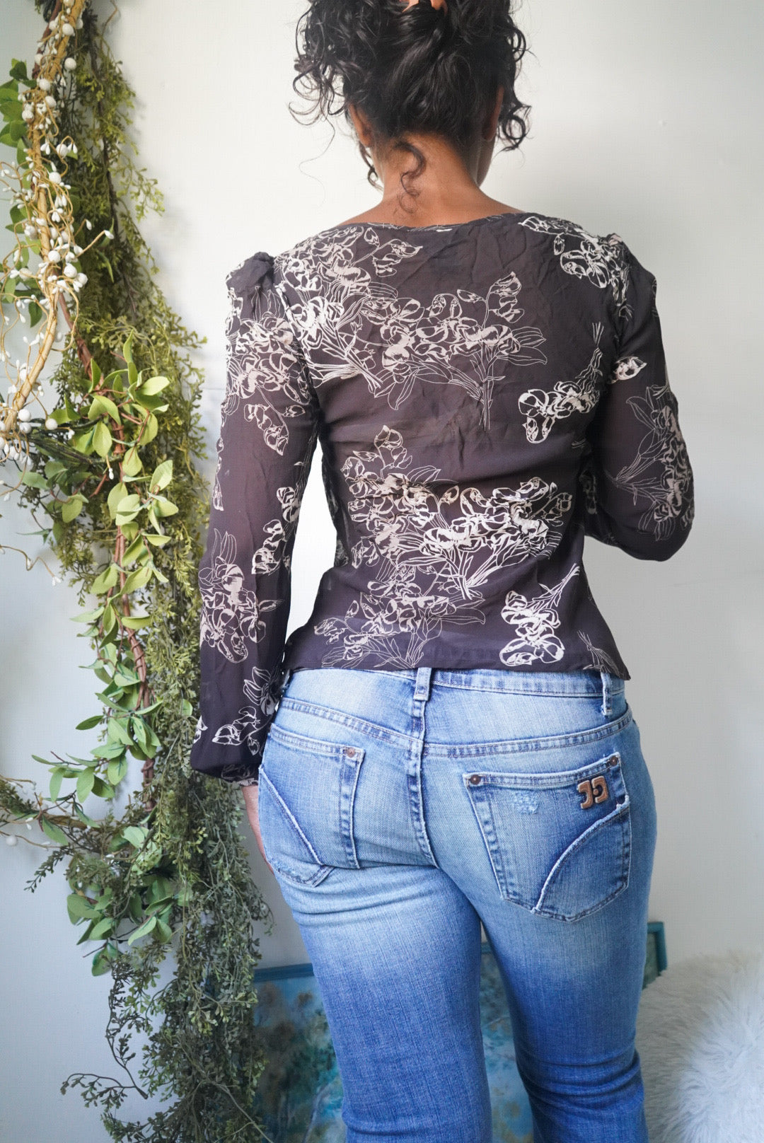 Y2K Brown and Cream Silk Blouse
