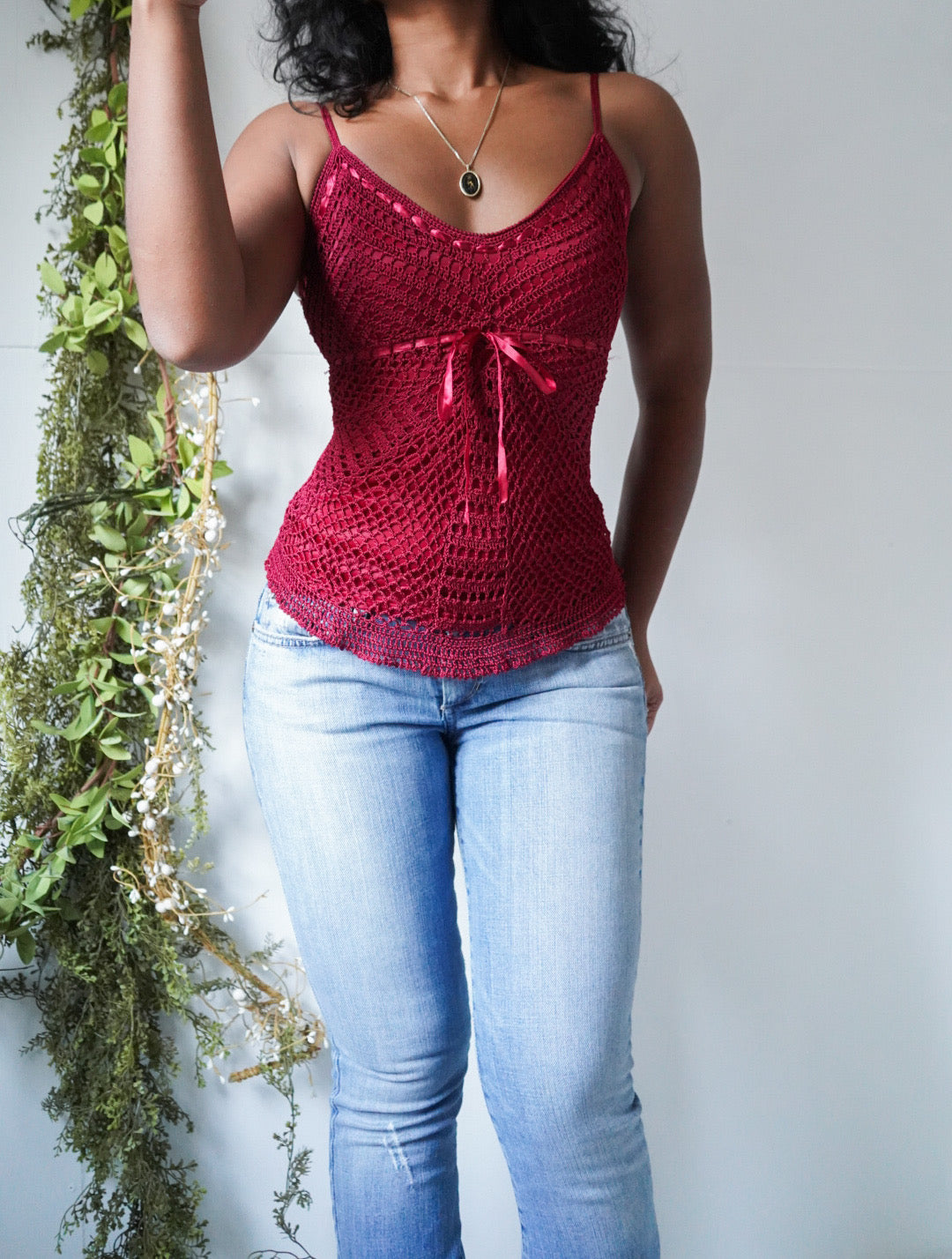 Crimson Crochet Knit Cami