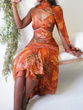 Y2K Boho Silk Abstract Print Dress