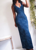 Y2K Deep Teal Halter Glitter Slinky Gown