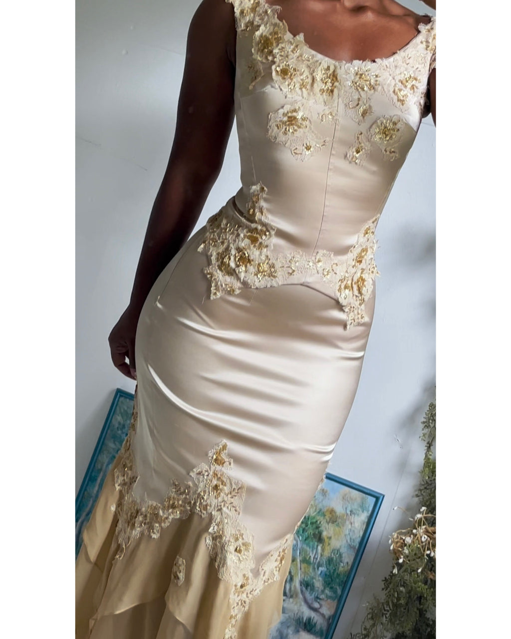 Rare Y2K Silk Blend Pale Gold 2 Piece Set