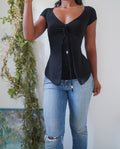 Y2K Elevated Basic Split Front Top