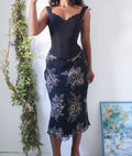 Y2K Black and Cream Silk Midi Skirt