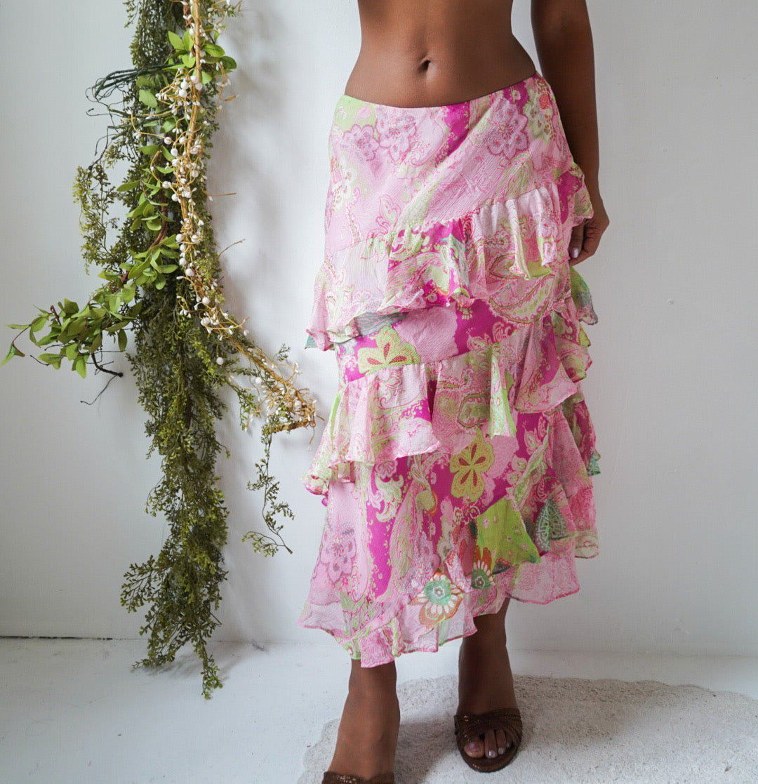 Rare Y2K Ralph Lauren Paisley Ruffle Skirt