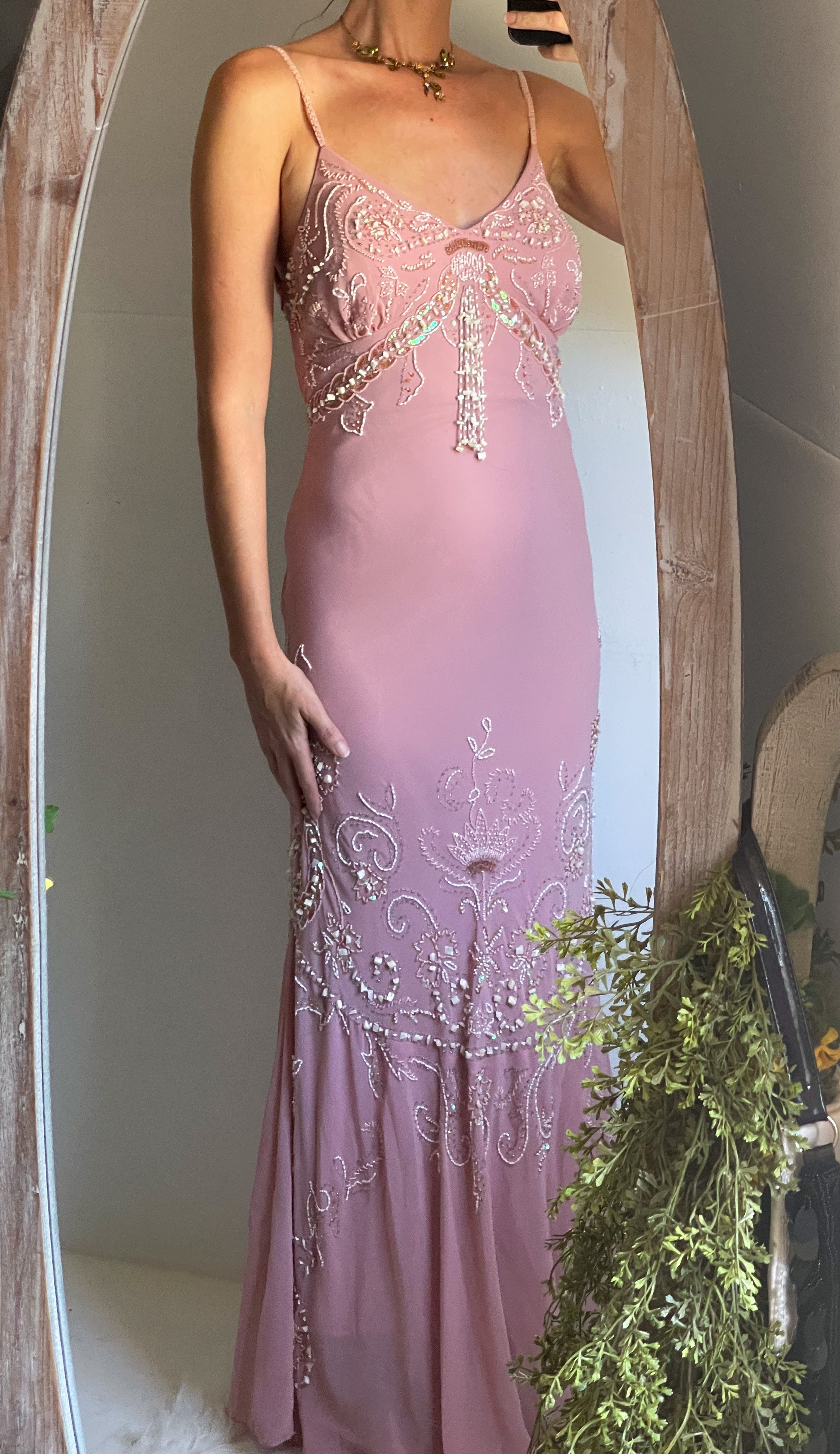 Y2k Beaded Mauve Pearl Gown