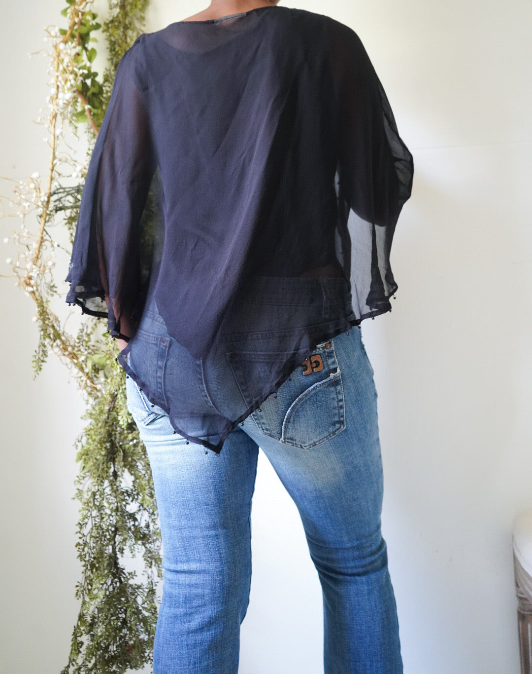 Rare Silk Black Scarf Top